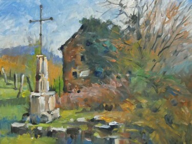 Painting titled "Vieille chapelle (h…" by Christian Arnould, Original Artwork, Oil