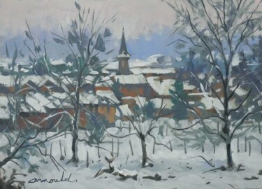 Malerei mit dem Titel "Village Meusien enn…" von Christian Arnould, Original-Kunstwerk, Öl