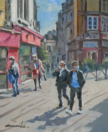 Malerei mit dem Titel "Rue piétonne achevé…" von Christian Arnould, Original-Kunstwerk, Öl
