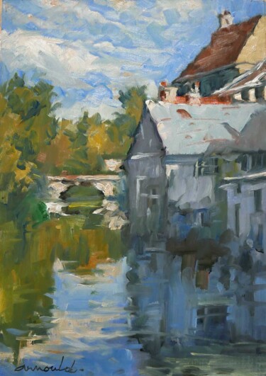 Peinture intitulée "Petit pont au loin…" par Christian Arnould, Œuvre d'art originale, Huile
