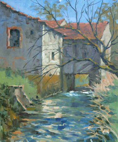 Painting titled "Vieux moulin à Pull…" by Christian Arnould, Original Artwork, Oil