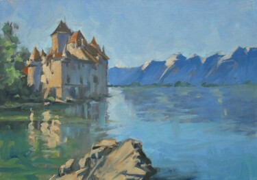 Painting titled "Lac Léman (huile su…" by Christian Arnould, Original Artwork, Oil