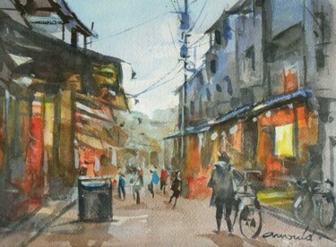 Pintura intitulada "Quartier asiatique…" por Christian Arnould, Obras de arte originais, Aquarela