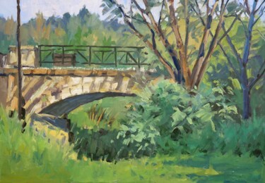 Malerei mit dem Titel "Petit pont à Pullig…" von Christian Arnould, Original-Kunstwerk, Öl