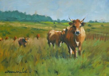 Peinture intitulée "Vaches au pré (huil…" par Christian Arnould, Œuvre d'art originale, Huile