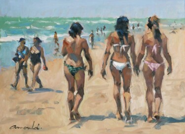 Painting titled "Les trois baigneuse…" by Christian Arnould, Original Artwork, Oil