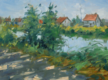 Peinture intitulée "Bord de canal (huil…" par Christian Arnould, Œuvre d'art originale, Huile