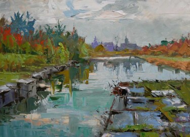 Painting titled "Paysage 26 (huile s…" by Christian Arnould, Original Artwork, Oil