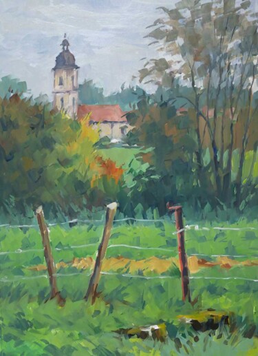 Painting titled "Flavigny au loin 2…" by Christian Arnould, Original Artwork, Oil