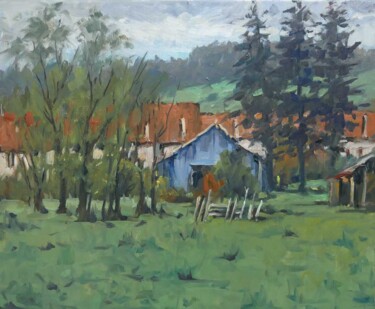 Painting titled "La ferme à Flavigny…" by Christian Arnould, Original Artwork, Oil