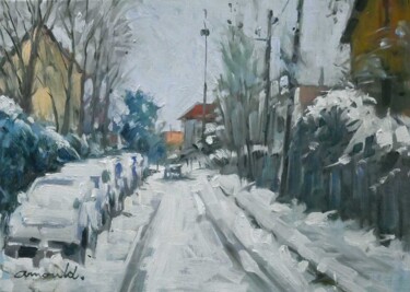 Painting titled "Rue enneigée (huile…" by Christian Arnould, Original Artwork, Oil