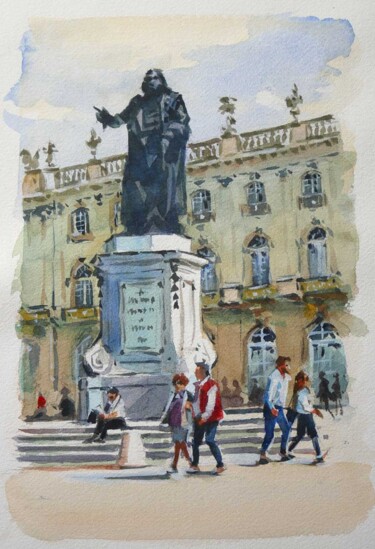 Painting titled "Stanislas à Nancy" by Christian Arnould, Original Artwork, Watercolor