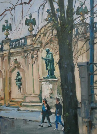 Painting titled "Sur la place Vaudém…" by Christian Arnould, Original Artwork, Oil