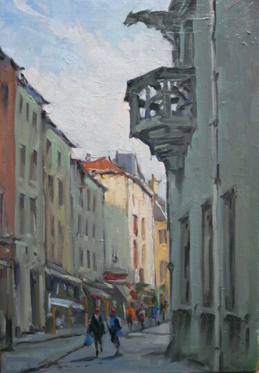 Painting titled "Grande rue à Nancy 6" by Christian Arnould, Original Artwork, Oil