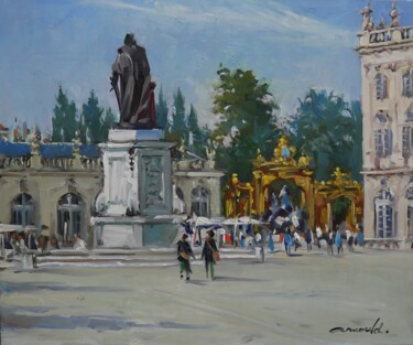 Malerei mit dem Titel "Place Stanislas à N…" von Christian Arnould, Original-Kunstwerk, Öl