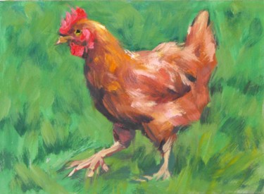 Pintura intitulada "La poule de mon voi…" por Christian Arnould, Obras de arte originais, Óleo