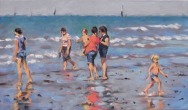 Painting titled "Plage à Ouistreham…" by Christian Arnould, Original Artwork, Oil