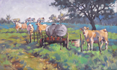 Painting titled "Les vaches du Franç…" by Christian Arnould, Original Artwork, Oil