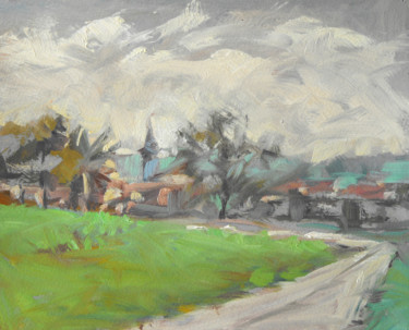 Painting titled "Sous la pluie (huil…" by Christian Arnould, Original Artwork, Oil
