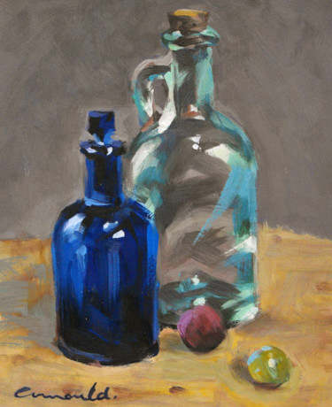 Pittura intitolato "Flacons en verre  -…" da Christian Arnould, Opera d'arte originale, Olio