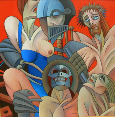 Crucifixion - huile sur toile - 1990 Peinture intitulée "Crucifixion - huile…" par Christian Arnould, Œuvre d'art originale, Huile