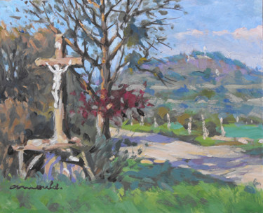 Painting titled "Colline de Sion par…" by Christian Arnould, Original Artwork, Oil