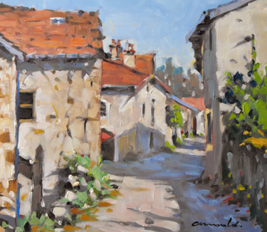 Painting titled "Vieilles rues à Vau…" by Christian Arnould, Original Artwork, Oil