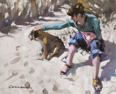 Painting titled "sur le sable (huile…" by Christian Arnould, Original Artwork, Oil