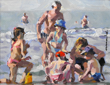 Painting titled "Petite plage (huile…" by Christian Arnould, Original Artwork, Oil