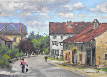 Painting titled "Rue principale à Gl…" by Christian Arnould, Original Artwork, Oil