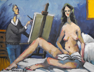 Pintura intitulada "Le modèle (huile su…" por Christian Arnould, Obras de arte originais, Óleo