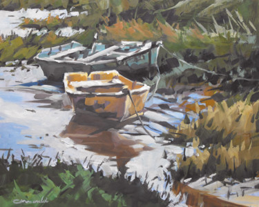 Peinture intitulée "Les barques (huile…" par Christian Arnould, Œuvre d'art originale, Huile