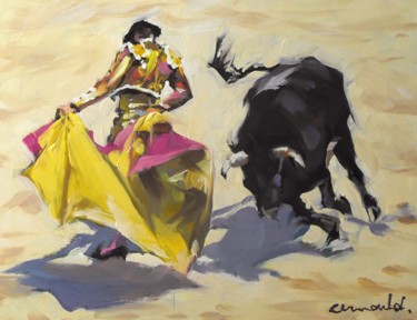 Toro (huile sur bois 27 x 22) Peinture intitulée "Toro (huile sur boi…" par Christian Arnould, Œuvre d'art originale, Huile