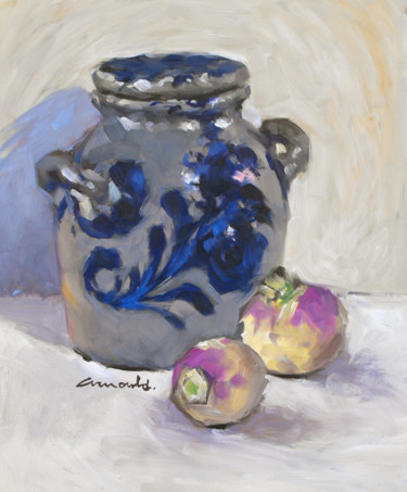 Painting titled "Pot à moutarde (hui…" by Christian Arnould, Original Artwork, Oil