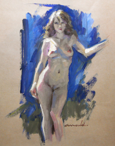 Painting titled "Jeune femme sur pap…" by Christian Arnould, Original Artwork, Oil