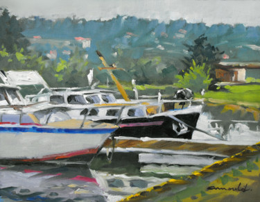 Peinture intitulée "Canal de Champigneu…" par Christian Arnould, Œuvre d'art originale, Huile