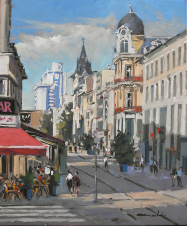 Malerei mit dem Titel "Rue Saint Georges à…" von Christian Arnould, Original-Kunstwerk, Öl