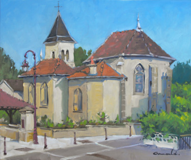 Painting titled "Église Saint Médard…" by Christian Arnould, Original Artwork, Oil