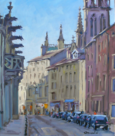 Peinture intitulée "Grande rue Dimanche…" par Christian Arnould, Œuvre d'art originale, Huile