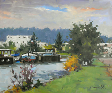 "Canal à Champigneul…" başlıklı Tablo Christian Arnould tarafından, Orijinal sanat, Petrol