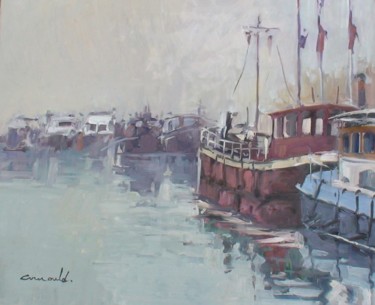 Painting titled "Port de plaisance s…" by Christian Arnould, Original Artwork, Oil