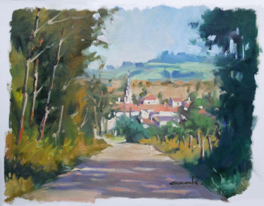 Painting titled "Village sous la col…" by Christian Arnould, Original Artwork, Oil