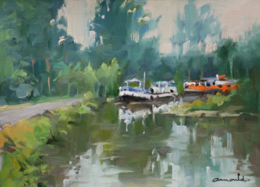 Painting titled "Petit canal (huile…" by Christian Arnould, Original Artwork, Oil