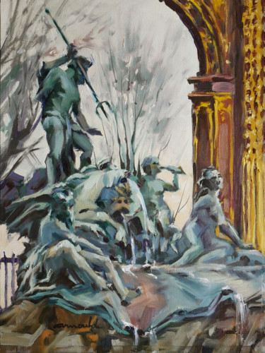 Malarstwo zatytułowany „Fontaine de Neptune…” autorstwa Christian Arnould, Oryginalna praca, Olej