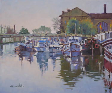 Painting titled "Port de plaisance à…" by Christian Arnould, Original Artwork, Oil