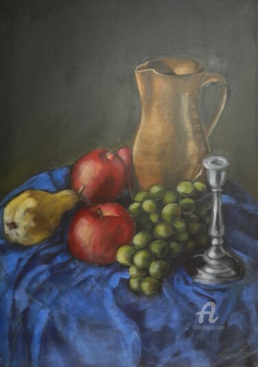 Painting titled "pommes-poires-2" by C'Robart, Original Artwork, Acrylic