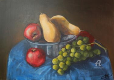 Painting titled "pommes-poires-1" by C'Robart, Original Artwork, Acrylic