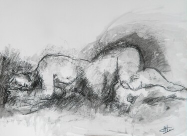 Dessin intitulée "c34 Femme endormie" par C'Robart, Œuvre d'art originale, Fusain