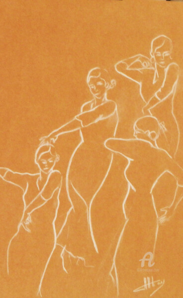 Drawing titled "G3 danseuses" by C'Robart, Original Artwork, Chalk