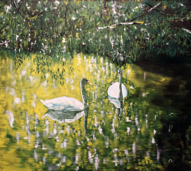 Peinture intitulée ""Swans cannot live…" par Alexey Aronov, Œuvre d'art originale, Huile